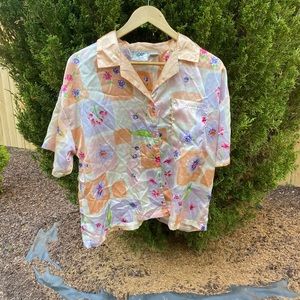 Vintage Pastel Colorblock Floral Intimate Sleepwear Sleepshirt Cottagecore Large